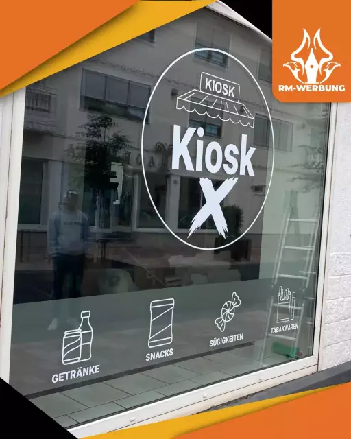 Schaufensterfolierung und Beschriftung für Kiosk X in Landstuhl von RM-WERBUNG