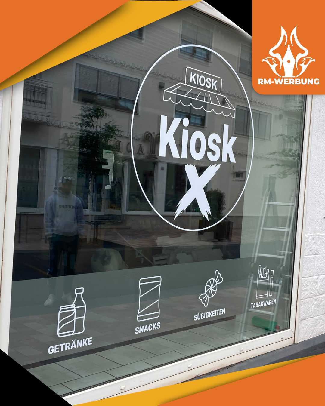 Schaufensterfolierung und Beschriftung für Kiosk X in Landstuhl von RM-WERBUNG